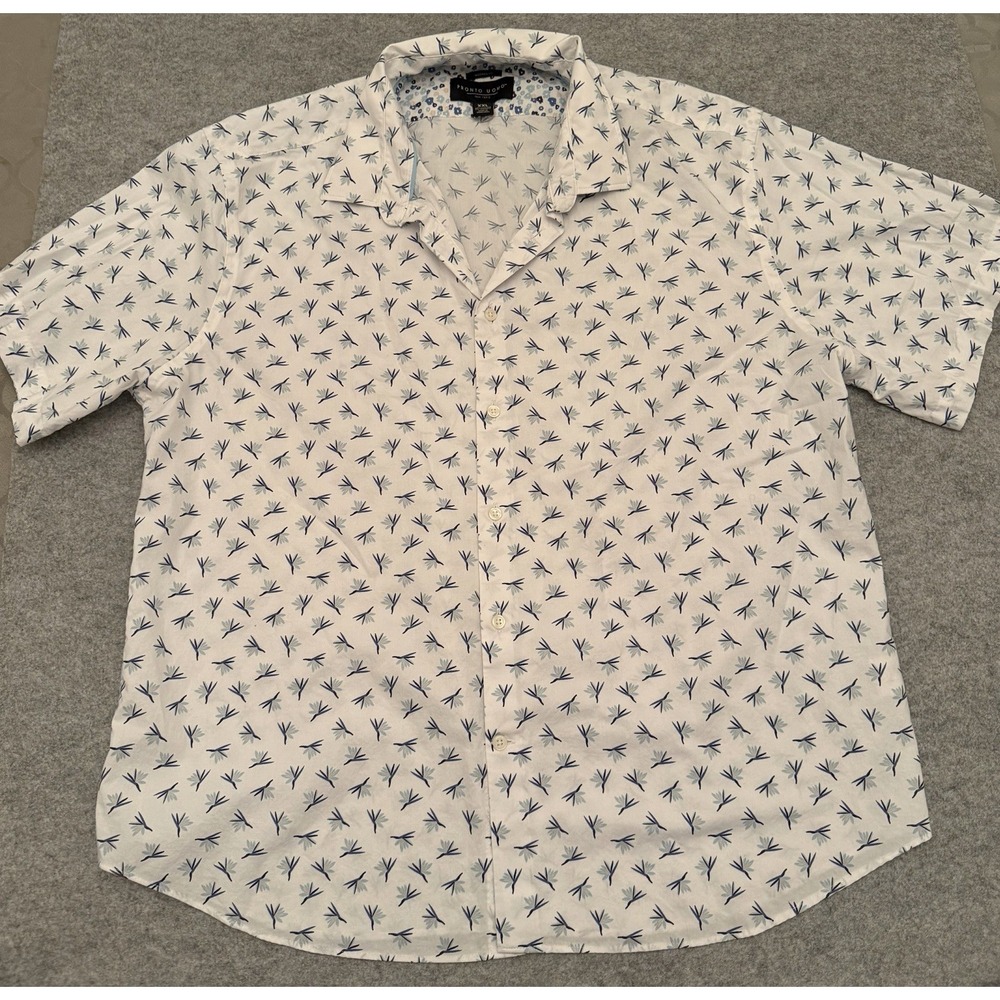 Pronto Uomo Men's Short Sleeve Button-Up Shirt White Geometric Pattern XXL